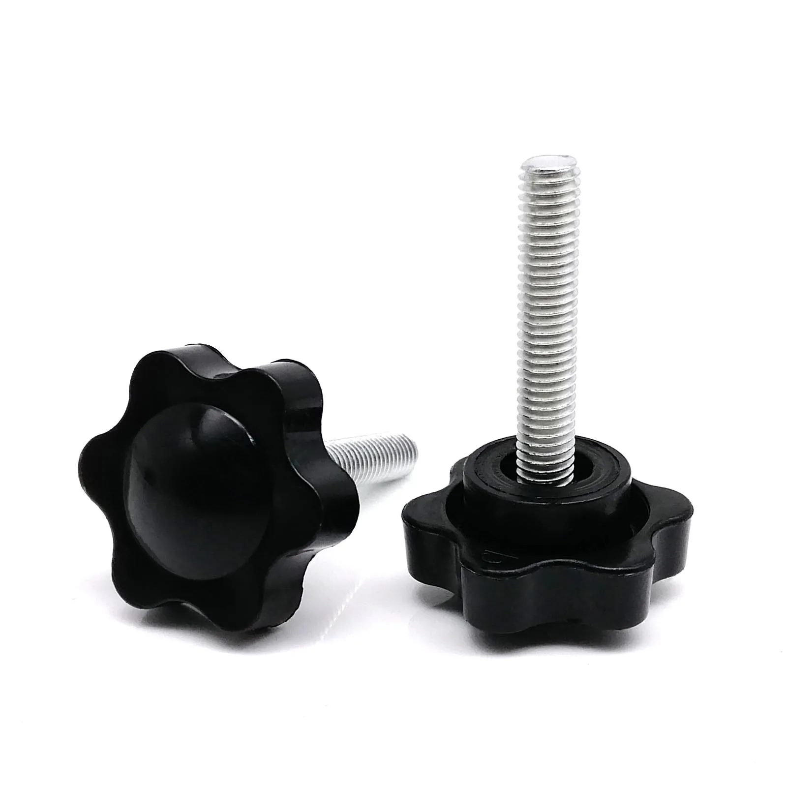 Set of Black Plastic Hand Tighten Thumb Screws with Six-Lobe Head - Adjustable Clamping Bolts (8-100mm Length)