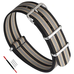 Ribbed Nylon Ballistic Fabric Watch Strap - Premium Military - Grade Watchband Accessories - 22mm (BLACK KHAKI GREY)