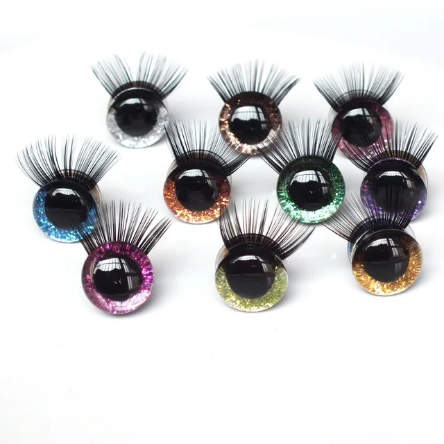 New 20pcs/lot 12-30mm Glitter Toy Eyes With Eyelash With Hard Washer For DIY Amigurumi Doll eyes toy accessories safe eyes