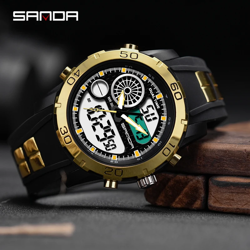 SANDA Sports Watch 2023 New Fashion Dual Display Multifunction Mens Watches Military Watch For Men Luminous 30M Waterproof Reloj 5g0959442j steering wheel multifunction switch for vw arteon 2017 2023 golf sportsvan 2014 2020 passat 5g0 959 442 j