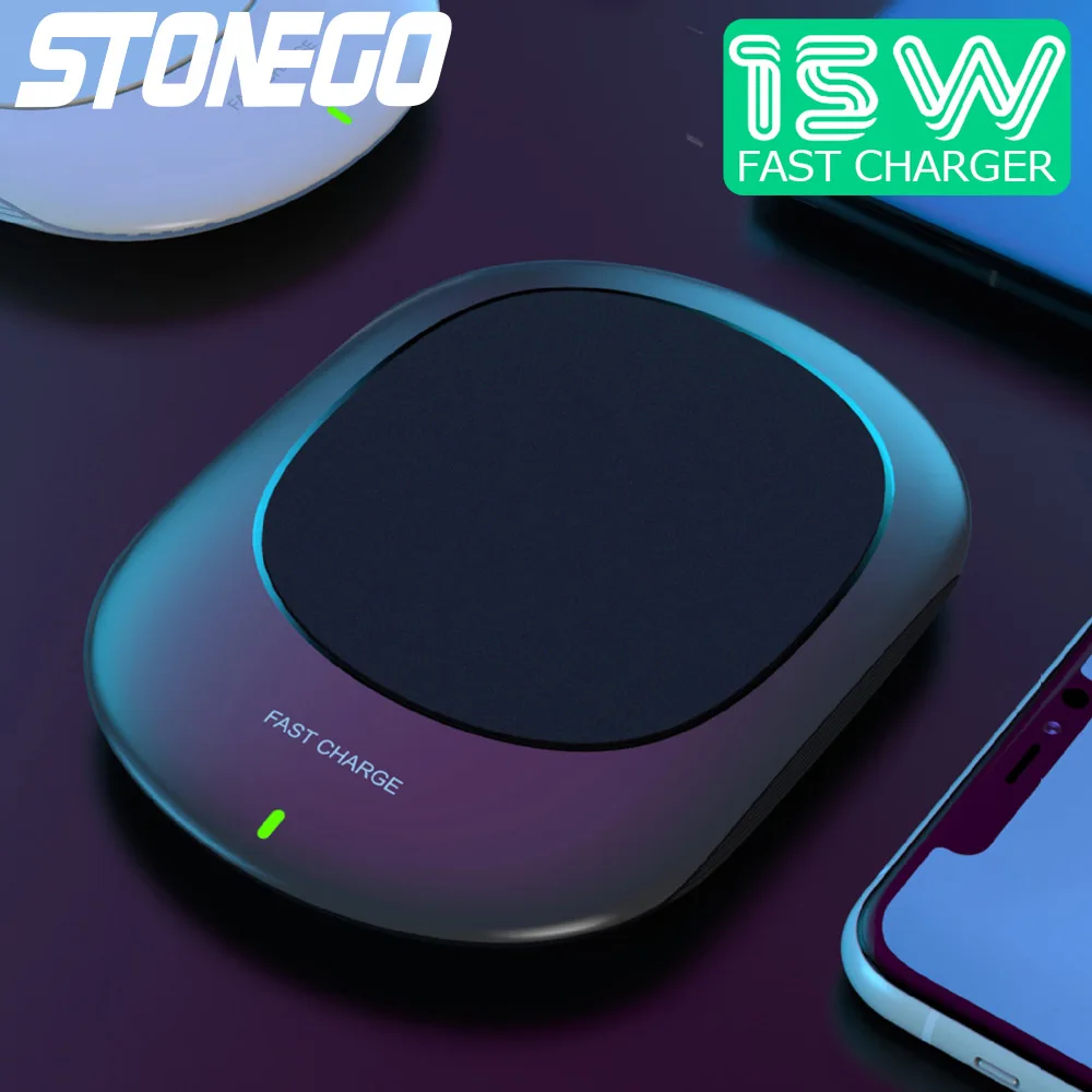 

Беспроводное зарядное устройство STONEGO 15 Вт Max, противоскользящая подставка для быстрой зарядки для Airpods Pro/iPhone/Samsung/Huawei/Xiaomi, черный/белый