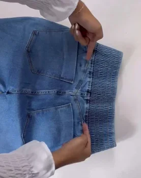ALLUKASA 2025 autumn winter Elegant High Waist Button Front Casual Female Jeans Sexy Fashion Back Shirred Trouser Bottom 3