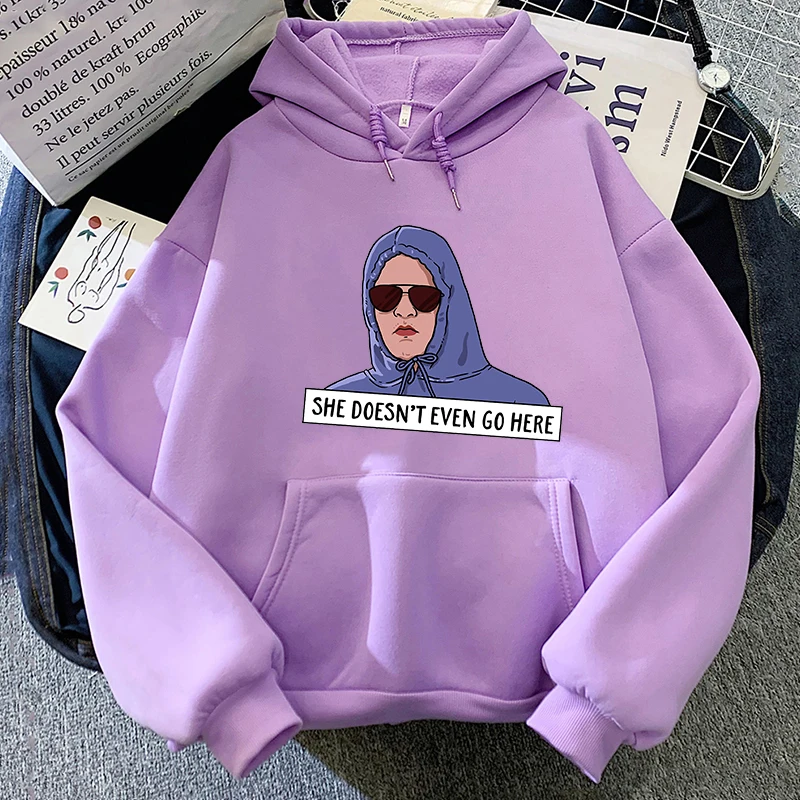 Mean Girls Hoodies Winter Fleece Sudaderas Cartoon Graphic Printing Pullovers with SHE DOESN'T EVEN GO HERE Hooded Clothes Tops