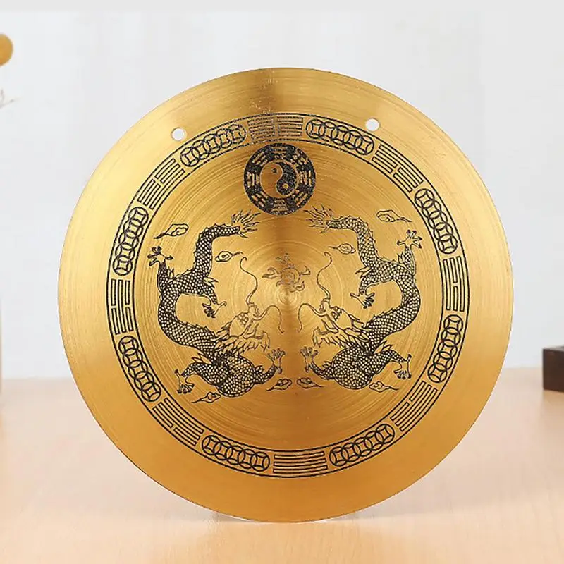 Feng Shui Gong Chinese Feng Shui Zen Gong Bell With Stand And Mallet Dragon With Taiji Symbols Desktop Retro Chime Table