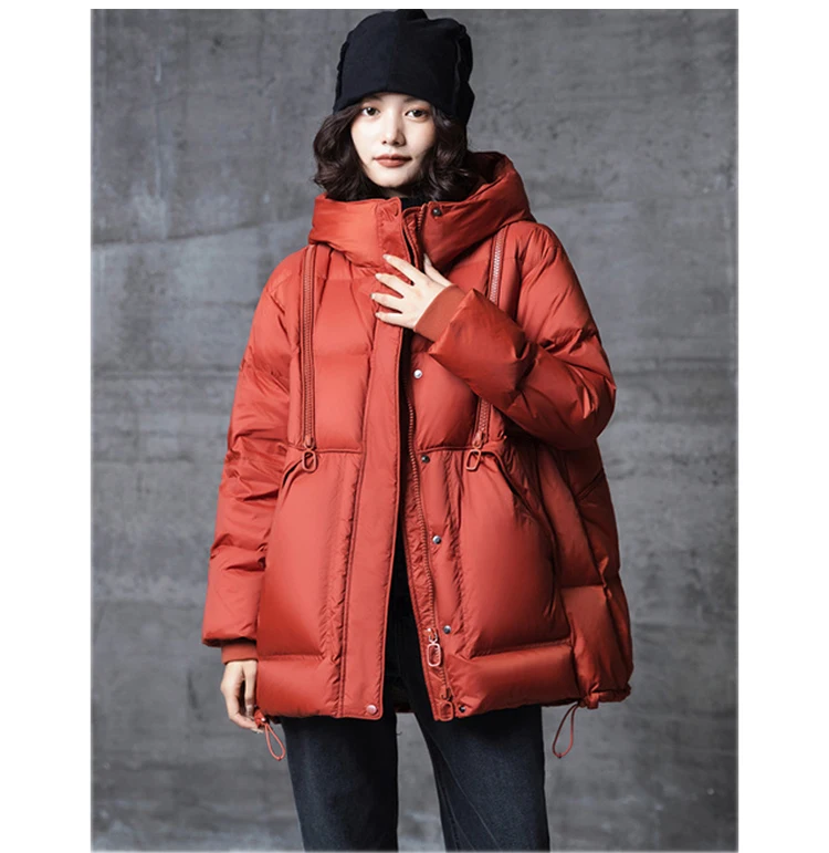 Janveny Women's Winter 90% Duck Down Jacket Hooded Autumn Thick Warm Puffer Coat Windbreasker A-lined Female Fashion Parkas