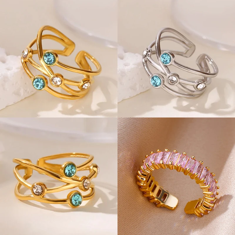 Multilayer Kreuz Zirkon Ringe Für Frauen Edelstahl Gold Farbe Geometrische Ring Party Wasserdicht Hochzeit Weihnachten Schmuck