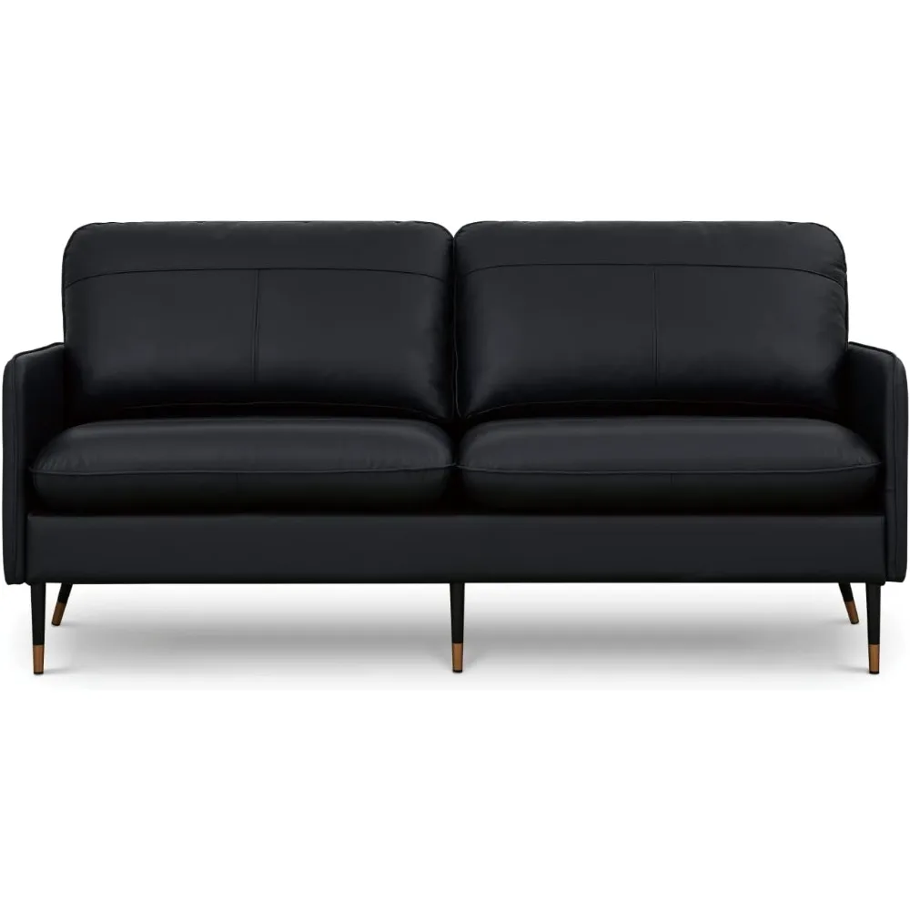 67" Top-Grain Leather Sofa, 2 Seater Loveseat Couch, Mid-Century Modern Leather Couch for Living Room Bedroom Apartment Office