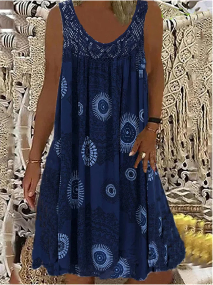 Fashion-Elegant-Vintage-Geometric-Print-Loose-Dress-Women-Lady-Summer ...