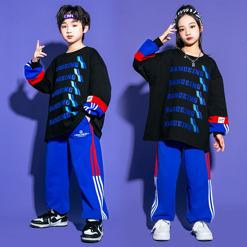 Vêtements Hip Hop pour enfants, sweat-shirt noir, jogging pour garçons, tenues de danse de rue, streetwear pour filles, costume de jazz pour enfants, ensembles de vêtements