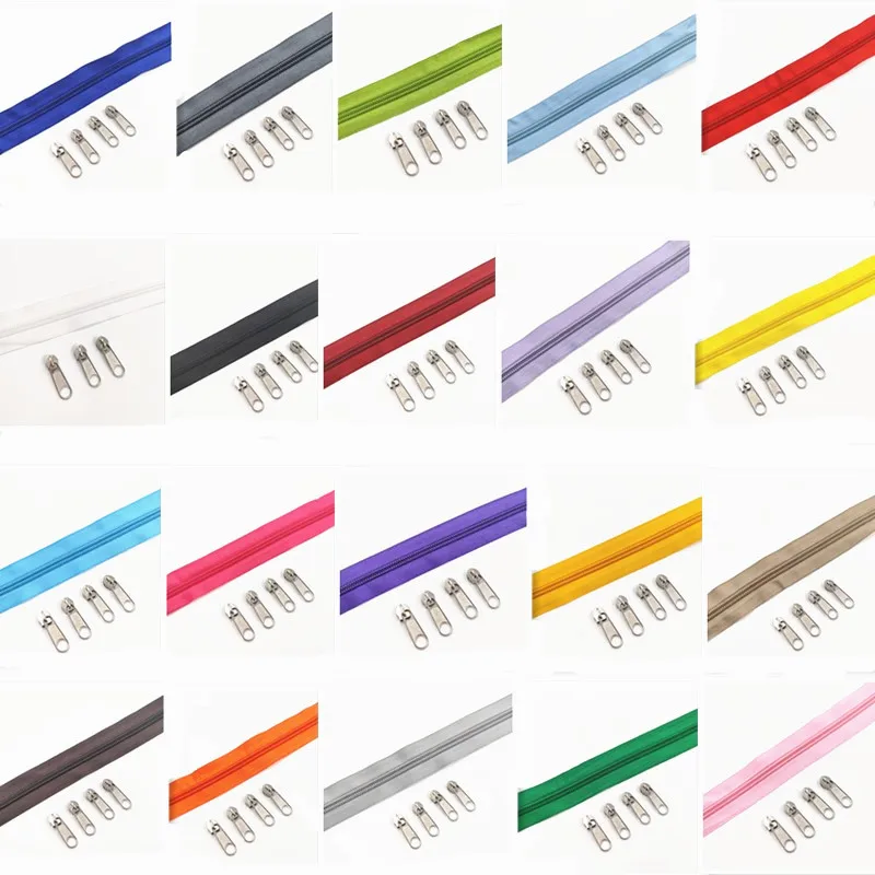 1/2/3/5/8/10 Meters 5# Long Nylon Zippers Rolls with 2/4/6/10/16 /20 Pieces Zipper Slider For Tailor Sewing Accessories
