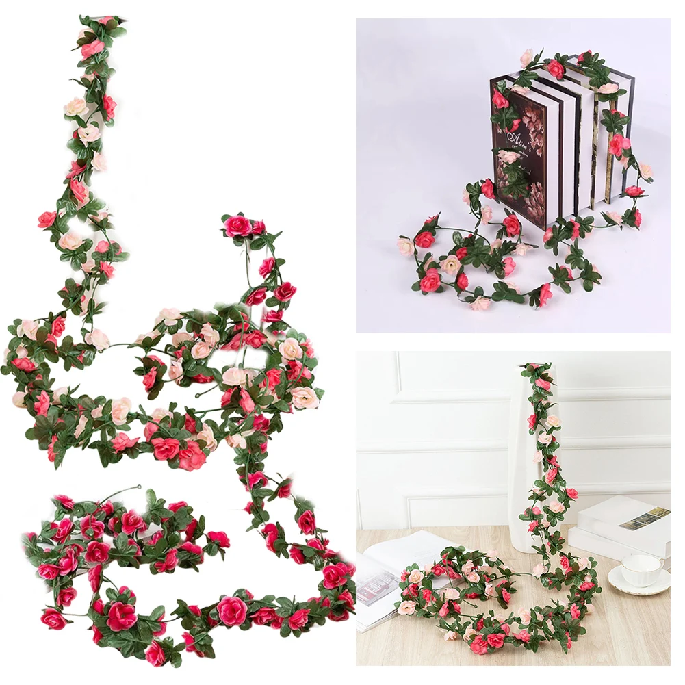 2,5 m 45 Blumen Rebe Seide Rose Blatt Girlande Rebe DIY Gefälschte Pflanzen Rebe Für Zuhause Wohnzimmer Hochzeit Garten bogen Dekoration – Detail 6