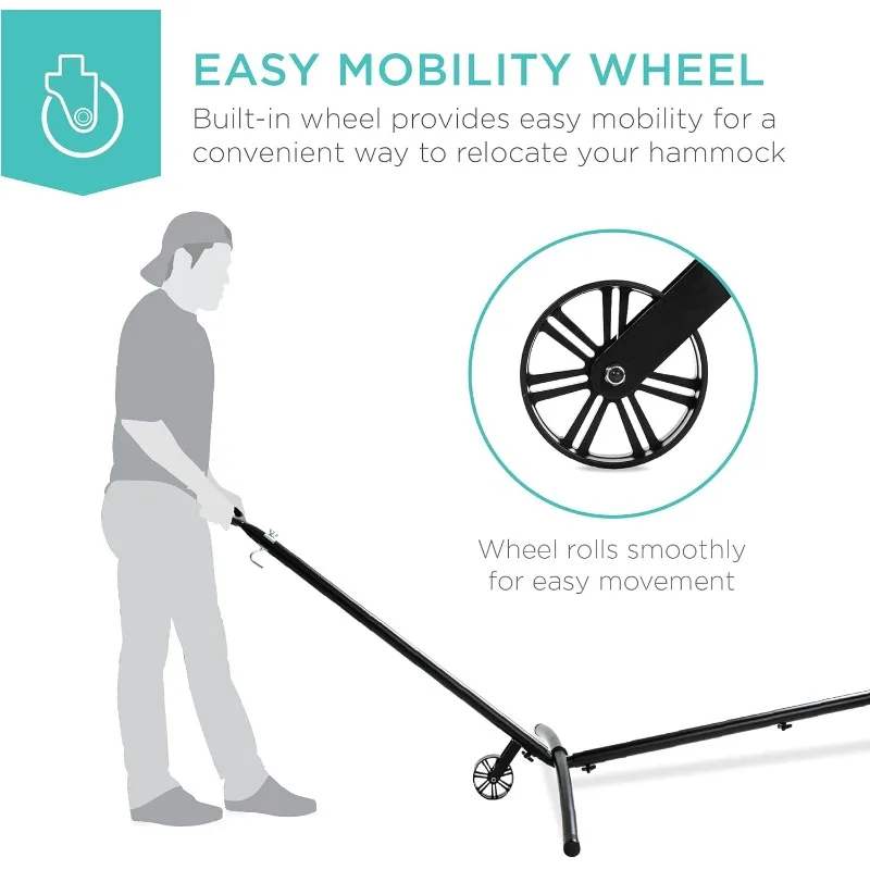 Best Choice Products Portable Heavy-Duty 9ft Steel Hammock Stand w/Built-in Wheel, Carrying Case, Weather-Resistant Finish