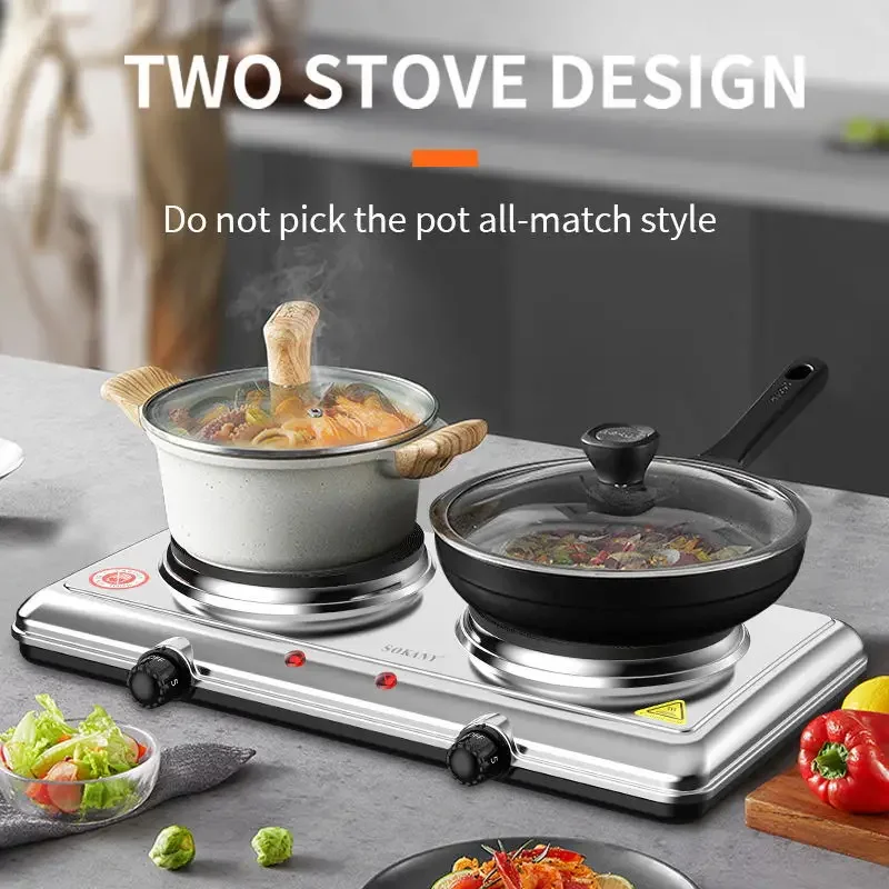 Electric Hot Plate for Cooking, Infrared Double Burner, 2000W Portable Electric Stove Double Burner 3