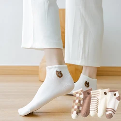 5 Pairs/Lot Cute Harajuku Bear Women Short Socks Set Spring Autumn Plaid Boat Socks student Low Cut Sock