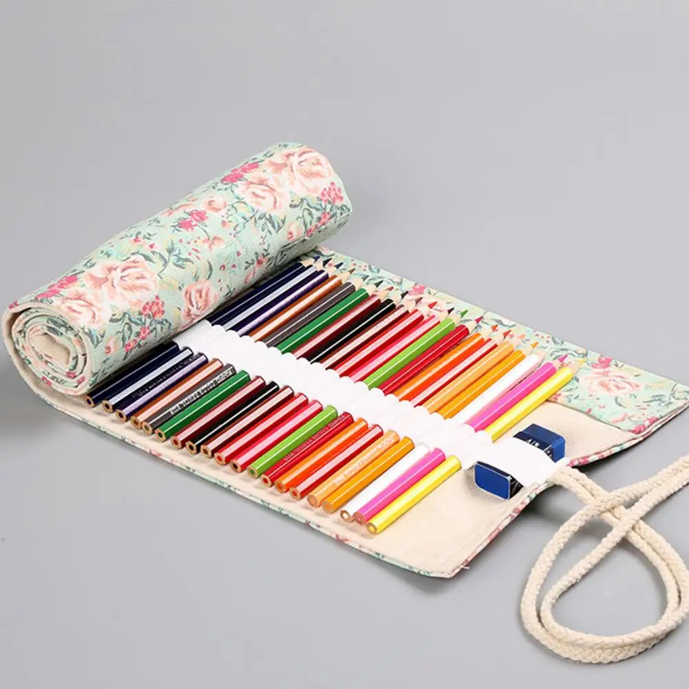 Trousse Crayon De Couleur En Toile, Trousse Enroulable Crayon De