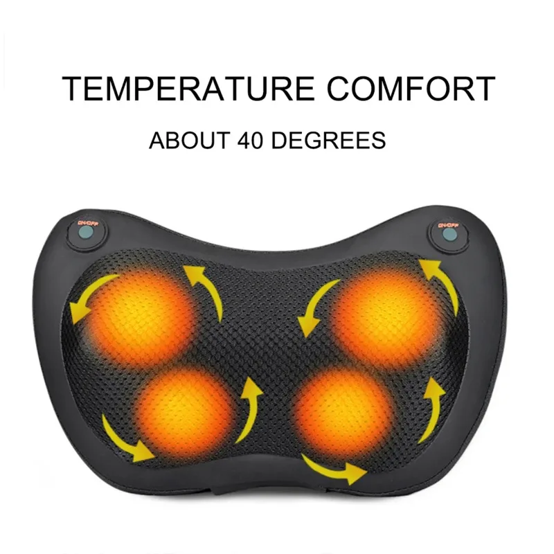 Electric Heating Neck Massager Pillow EMS Pulse Neck Traction Device Spine Acupoint Massage Relax Pain Relief w/ AC Car Charger