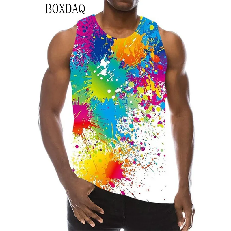 

Tie-dye Men's Tank Summer Sleeveless Round-Neck Street Style Male Tops 3D Gradient Print Loose Casual Vest 6XL Large Size Top