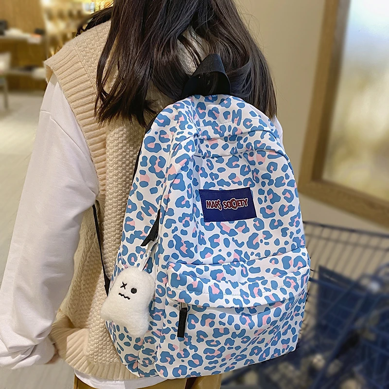 2022 Leopard Print Backpack Women Funny Animal Design School Bags For Teenage Girls White Printed Kawaii Bags Cute Backpack