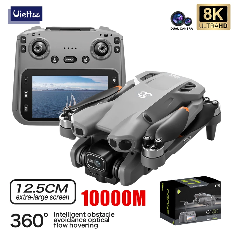 Drone Professionale GT50 con Doppia Fotocamera 8K HD, Telecomando con Grande Schermo, WIFI 5G, Quadricottero con Evitamento Ostacoli