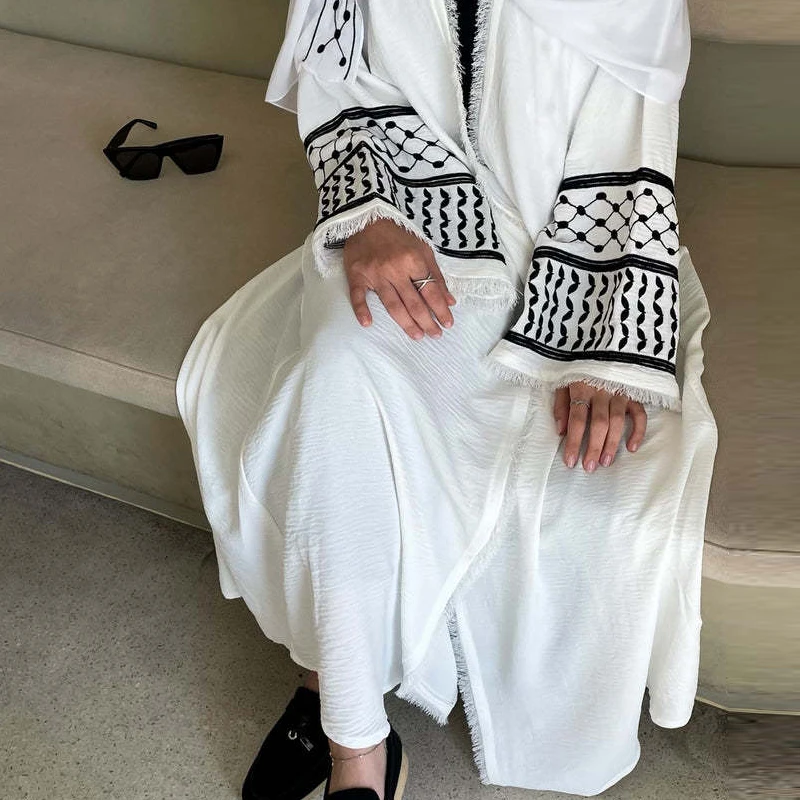 2024 Wrinkle Soft Crepe Embroidery Muslim Kefiyyeh Abaya Ramadan Tassel Dubai Abaya Women Muslim Dress Modest Islamic Clothing Best Sellers In Women's Clothing