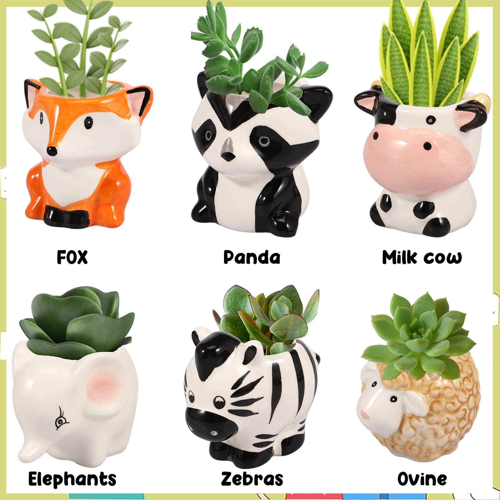 Ceramic Animal Shaped Succulent Planters with Drainage Hole