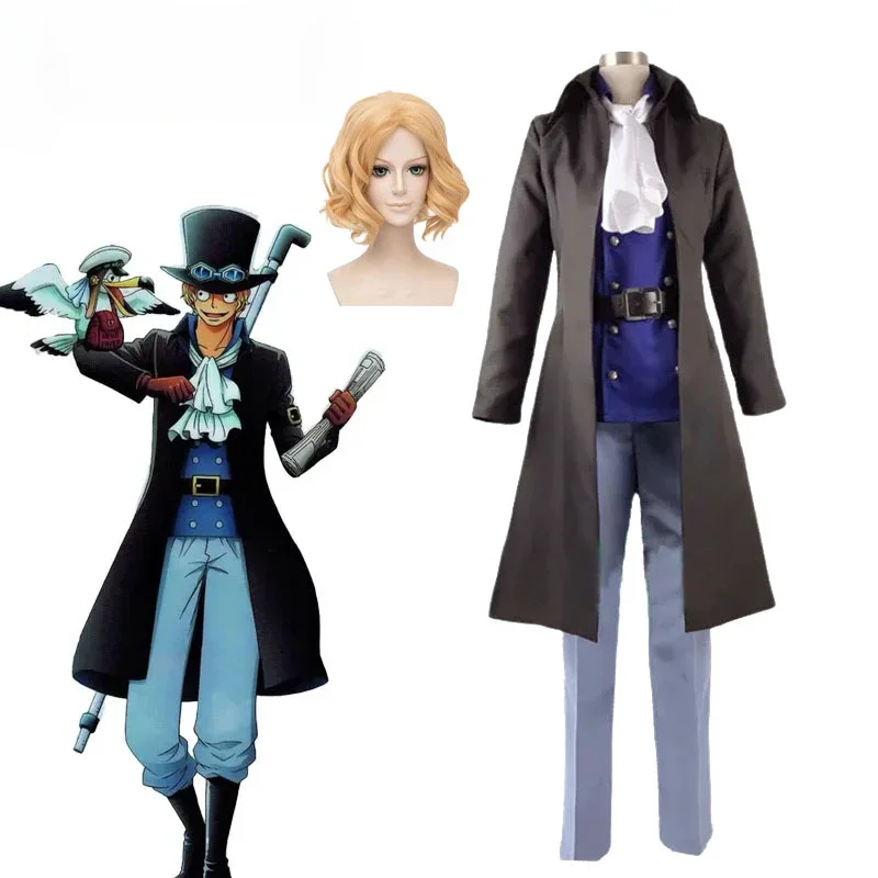 

Anime One Piece Sabo Cosplay Costum Adult Mens Halloween Carnaval Party Cosplay Sabo Outfit Blue Suit