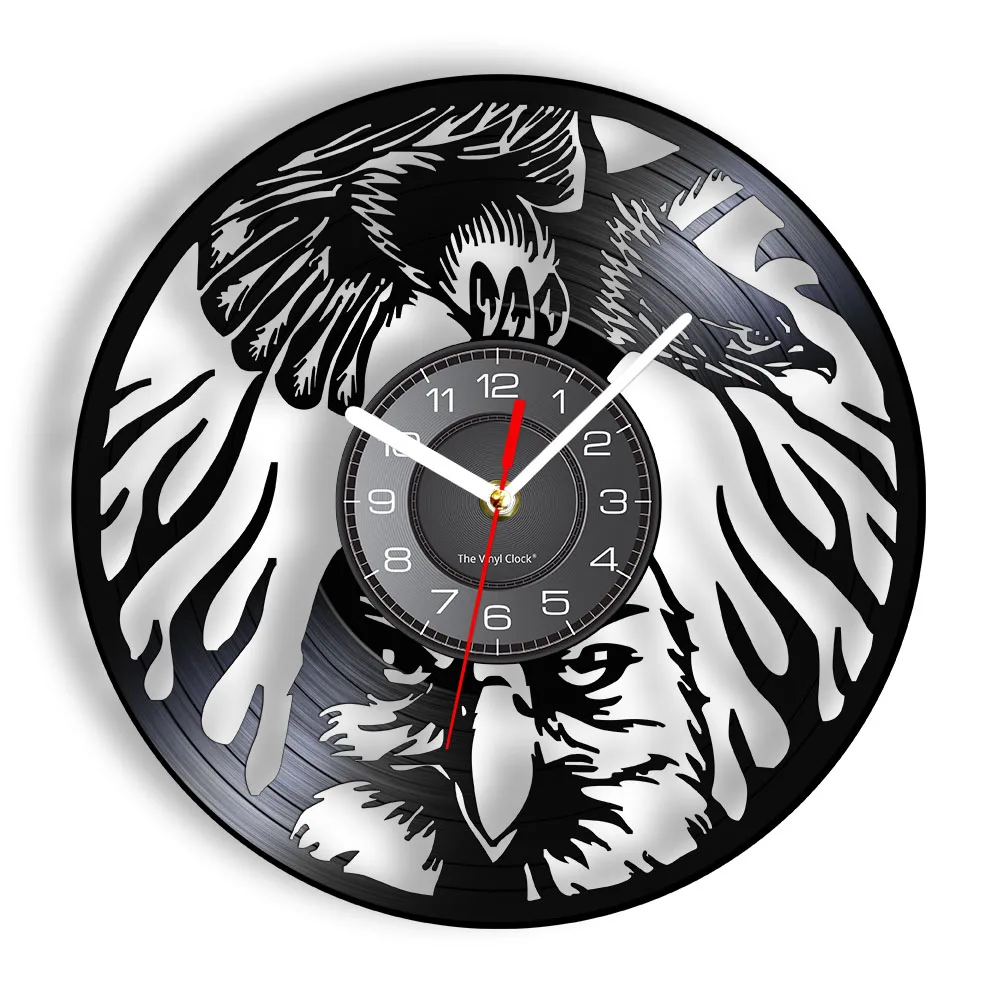 

Eagle Bird Vinyl Record Wall Clock Soaring Bald Animal Vintage Ornament Vinyl Disk Crafts Clock Retro Silent Quartz Wall Watch