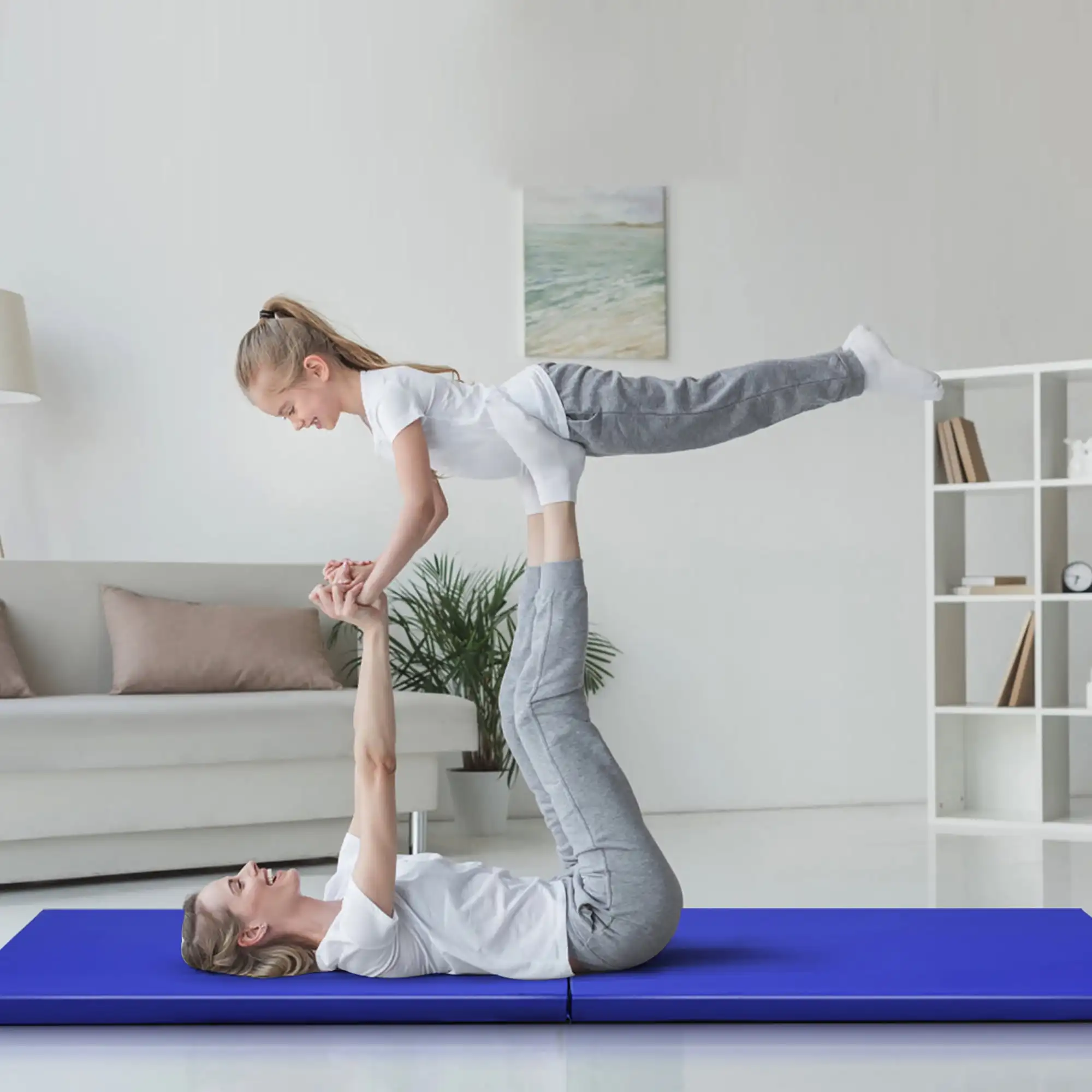 6'x2' Yoga Mat Folding Exercise Aerobics Stretch Gymnastic w/Handle Blue