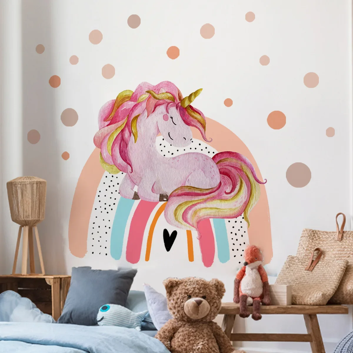 

Unicorn Rainbow Wall Stickers Kids Child Room Deoration Nursery Decorative Cartoon Decor Home Interior Peel Stick Decal Baby Art