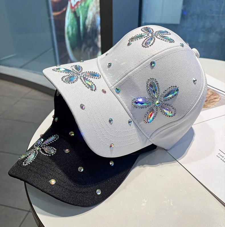 

Fashion Flower Rhinestone Hat Sun-shading Baseball Cap Outdoor Outing Duck Tongue Cap Street Hip-hop Cap Adjustable Rebound Cap