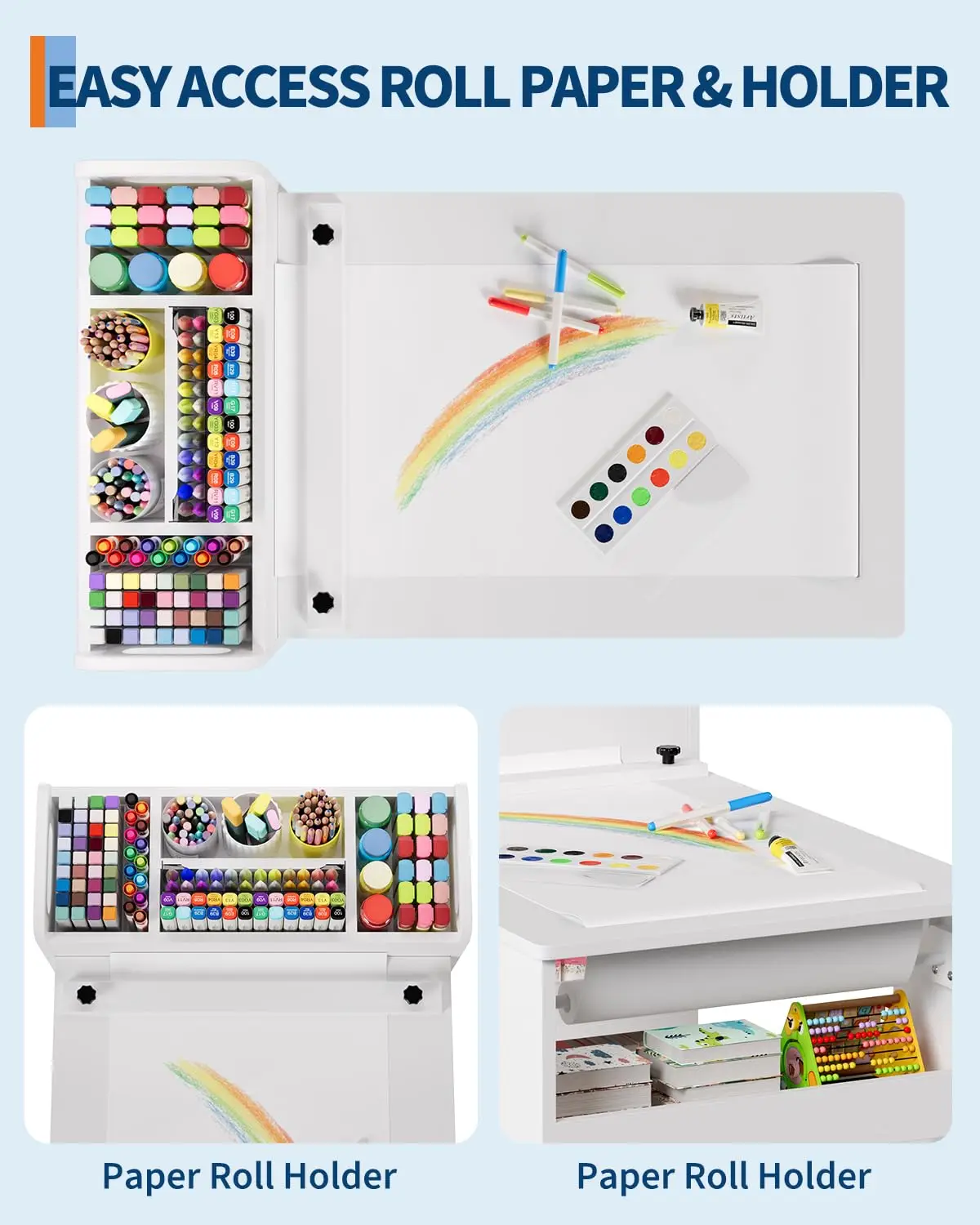 Kinder-Kunsttisch mit 2 Stühlen, Kleinkind-Basteltisch aus Holz mit Großen Aufbewahrungsregalen zum Schreiben und Zeichnen, Kinderzimmer – Detail 12