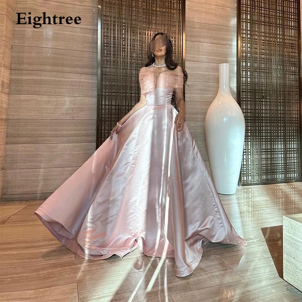 

Eightree Elegant Rose Pink A Line Evening Party Dresses Princess Formal Prom Dress Arabic Women Off Shoulder Sexy Celebrity Gown