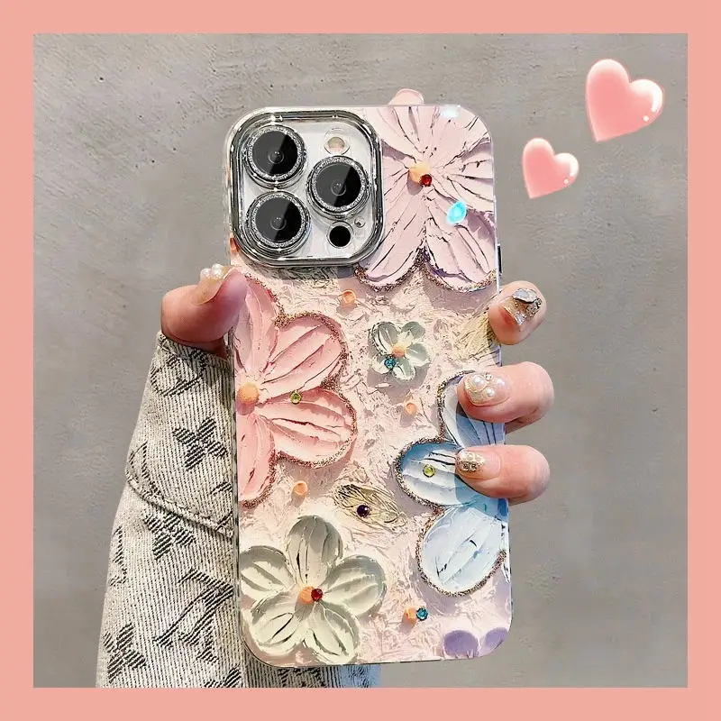 thumbnail image 1 of Funda de teléfono láser con purpurina de flores de lujo para iPhone 16 Pro Max, 15, 14 Plus, 13, 12, 11, Diamante suave, cubierta de protección de lente a prueba de golpes, 1 of 5