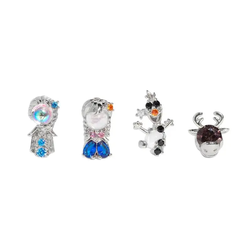 MIGGA 4pcs Cubic Zircon Cartoon Stud Earrings Set for Women Girls Gold/Silver Plated Crystal Jewelry 2