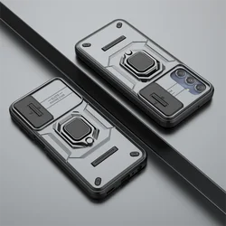 Slide Camera Protector Armor Phone Case with Magnetic Ring Stand for Enhanced Protection and Convenience (Gun Gray)