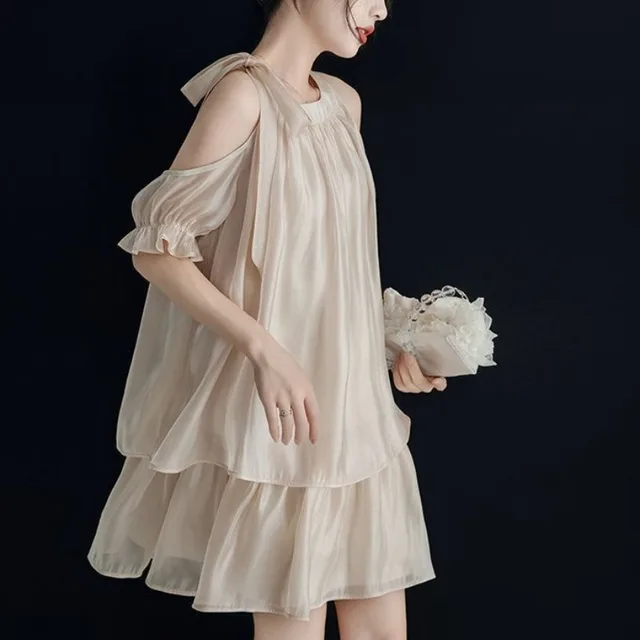 Summer New Party Dress Women Elegant Luxury Korean Fashion Solid Ruffled Mini Evening Dress Casual Chiffon Loose Female Clothing Cheap Product Recommendation