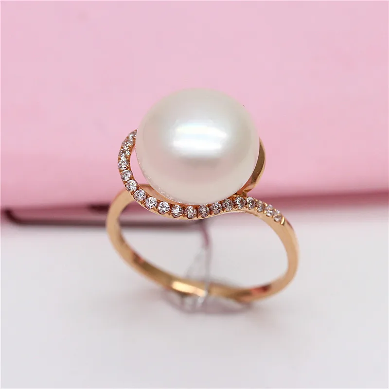 11mm White Pink Pearl w/ Diamond Accents Solitaire Ring 14kt Rose Gold Size  7 – NGDC.LA