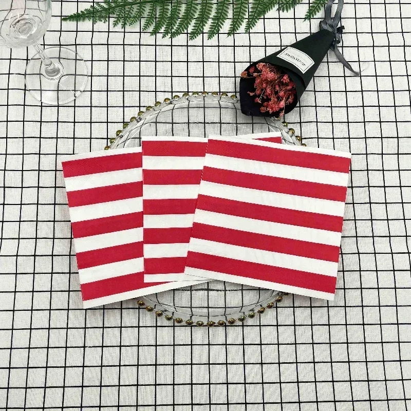 Colourful Printed Napkins 20pcs/Pac 2Ply High Grade Red Stripe Folded Paper Placemats Party Decoration Banquet Mouthcloths
