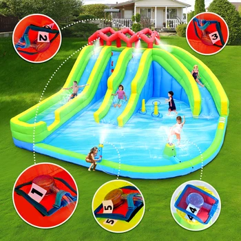 Inflatable Slide Water Park Trampoline Bouncing House Outdoor Garden For Endless Fun to Kids with Blower and Toys 3