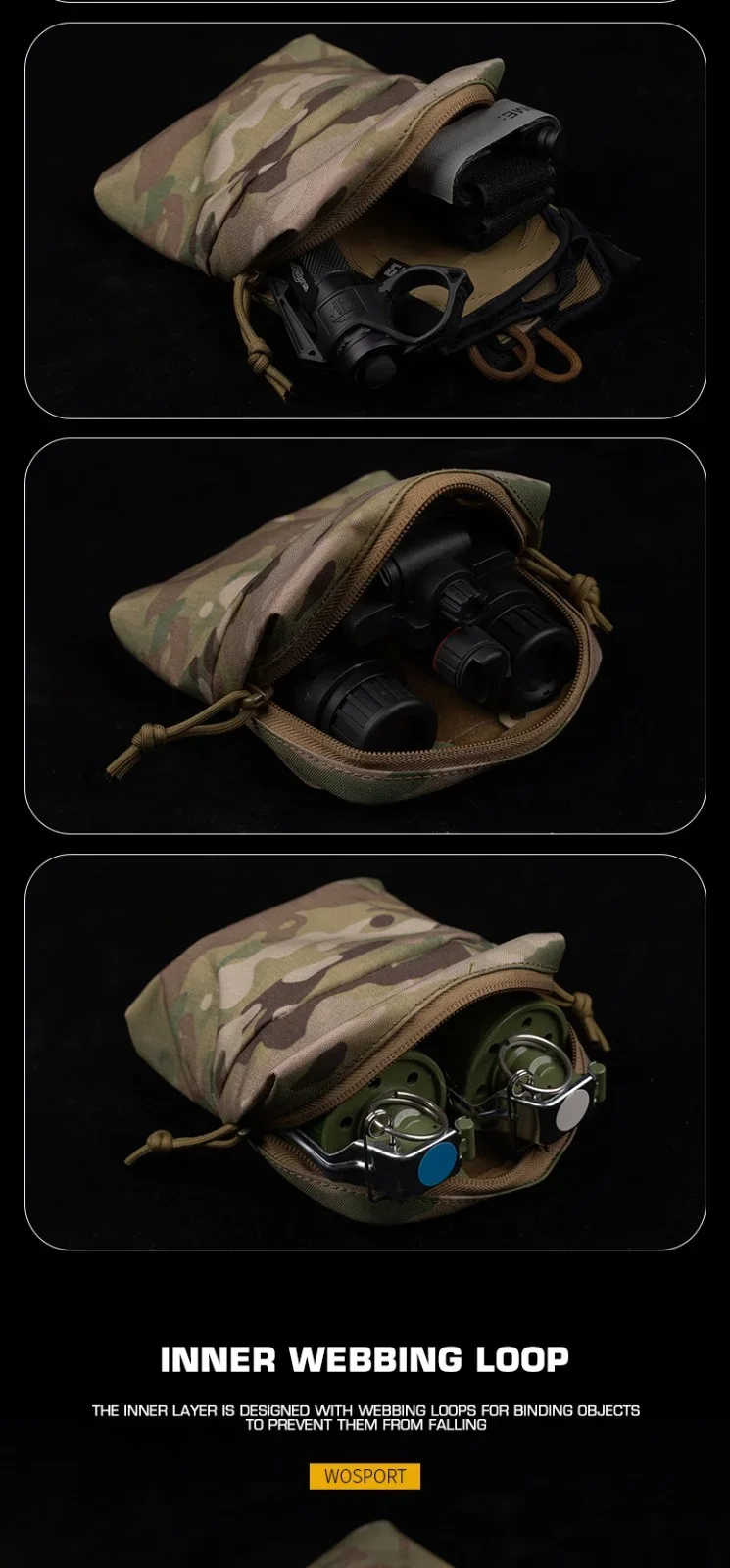 Tactical Gp Zipper Sundries Bag with Shrink Cord Waist Molle Belt Pouch NVG Accessory Multifunctional Universal Storage