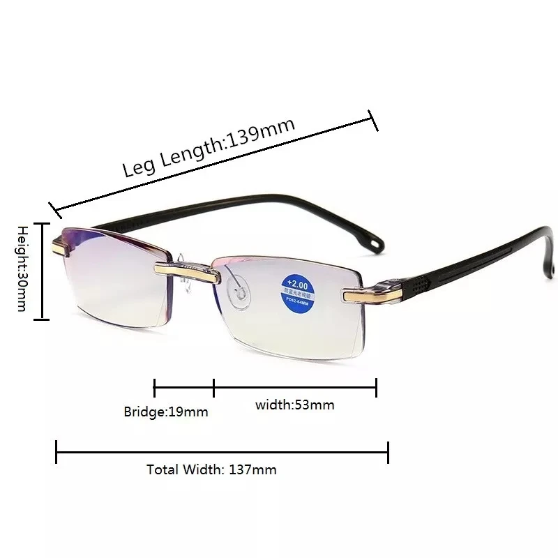 New Man Presbyopic Glasses Anti-reflective Reading Glasses Women Vintage Minimalist Style Diopter 100 ~ 400 TR90 Rimless Eyewear