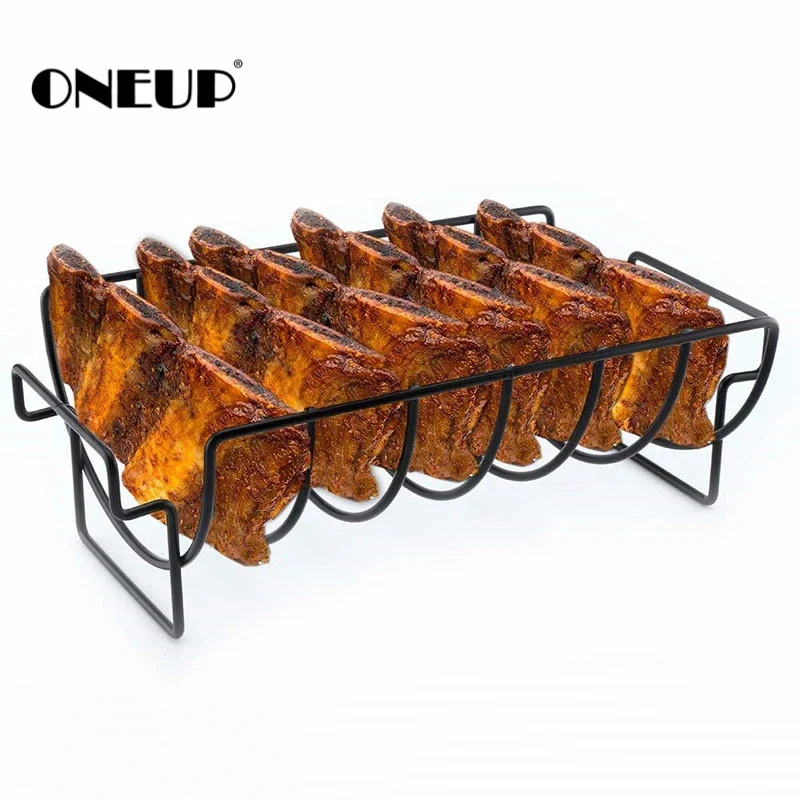 ONEUP Non Stick Rib Shelf BBQ 2020 Stand Barbecue Roast Rack Stainless Steel Grilling BBQ