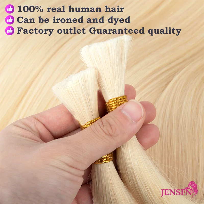 JENSFN Bulk Hair Extensions Human Hair Straight real Natural Hair 50g/Strand #613 60 Brown Blonde Salon Supplies 16"-26" Inch 1
