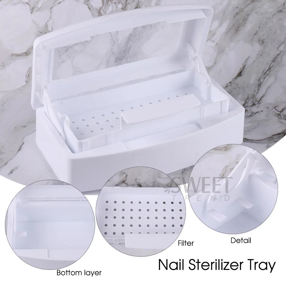 Nail Sterilizer Disinfection Box Pink Manicure Metal Nail Tool Tweezers Instrument Sterilizer Tray Salon Cleaner Equipment SAG08
