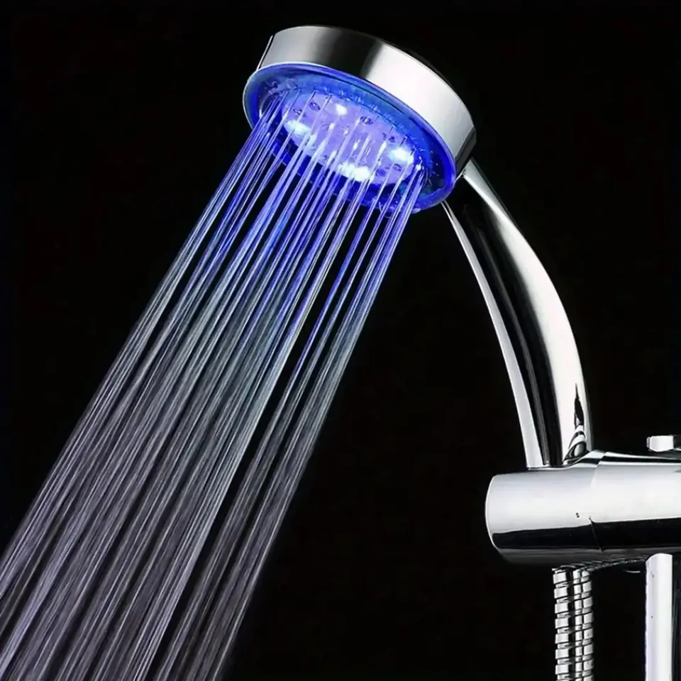 1PC-Rainbow Light Shower Head with Water Softener Filter - Powerful Handheld Shower for Relaxing Bathroom Massage