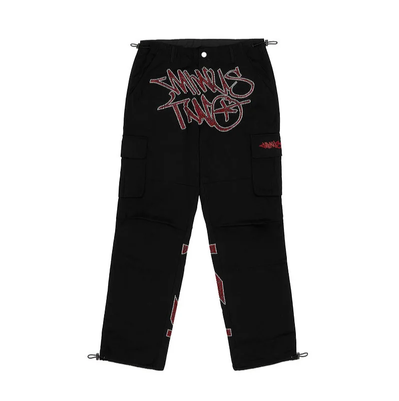 Y2k Cargo Pants Minus Two Cargo Y2k Rhinestone Pattern Oversized Black