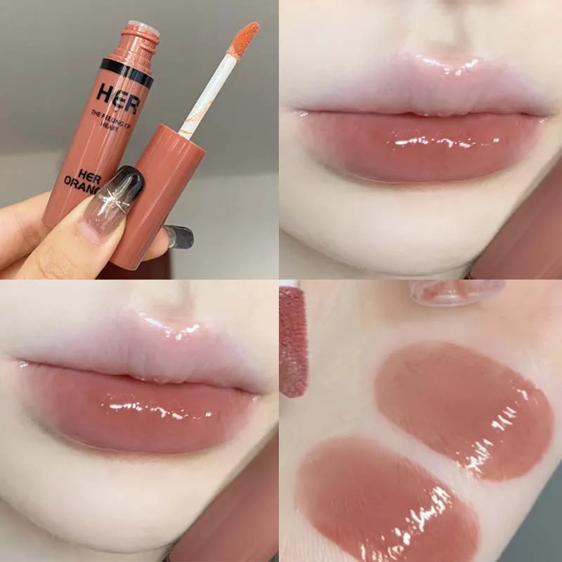 Mirror Nude Brown Glass Liquid Lipstick Water Light Lip Gloss Waterproof Lip Glaze Lasting Women Sexy Red proof_voghion.com