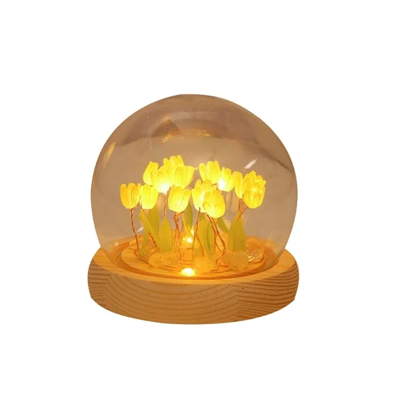 

Handmade Tulips Night Lights with Glass Cover DIY Material Bedside Ornament Home