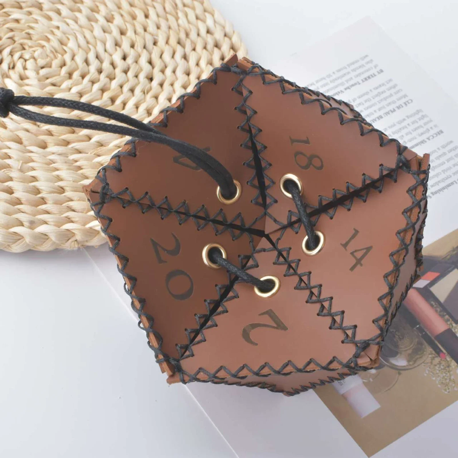 New Practical Bag Dice Bag PU Leather Polyhedral Dice Pouch 12cm / 4.7in 40g / 1.4oz Brown Leather D20