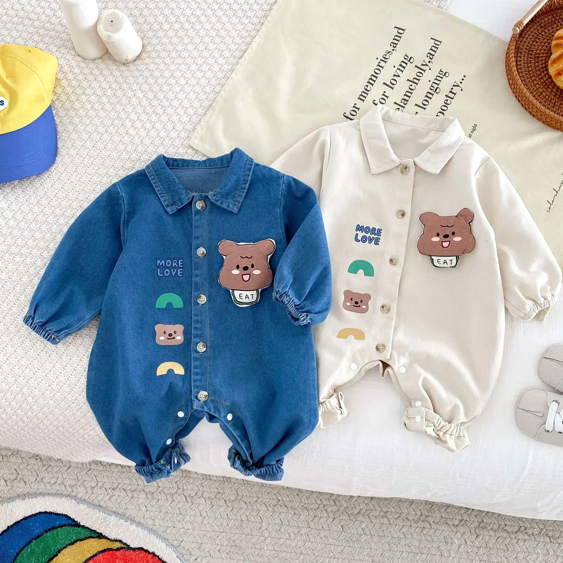 Spring Baby Rompers 0-2 Years Old Baby Clothes Infant Cartoon Denim Jumpsuit Boys Clothes Bodysuits Newborn Autumn Romper